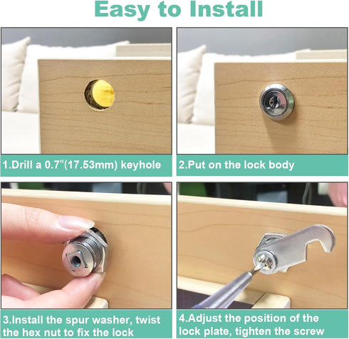 3 Pcs Cabinet Locks with Keys, 1-1/2'' Cam Lock Keyed Alike Fit 1-3/8'' Max Panel, Mailbox Lock with Keys Secure Drawer RV Storage Locks, Zinc All...