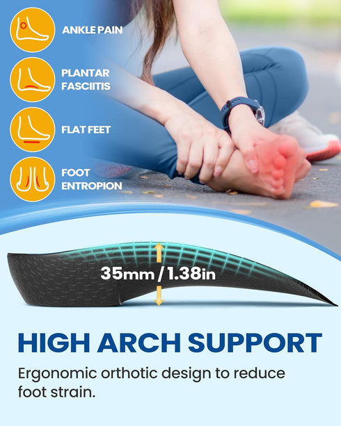 3/4 Arch Support Insoles for Women/Men,QBK Orthotics Shoe Insoles High Arch Supports Shoe Insoles for Plantar Fasciitis, Flat Feet, Over-Pronation...