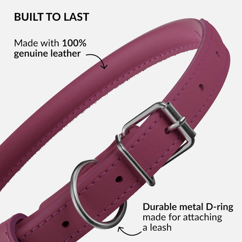 CollarDirect Rolled Leather Dog Collar, Soft Padded Round Puppy Collar, Handmade Genuine Leather Collar Dog Small Large Cat Collars 13 Colors (8-1...