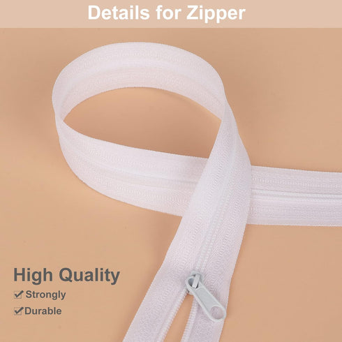 MiniRed 10Yards White Nylon Coil Zipper by The Yards, #3 Bulk Zippers for DIY Sewing Craft Bags with Replacement 20PCS Sliders (#3 White)...