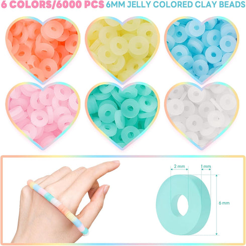 Jelly Color Clay Beads, Friendship Bracelet Making Kit, Funtopia 6000 Pcs Flat Round Disc Polymer Clay Beads for Jewelry Making, Neon Clay beads S...