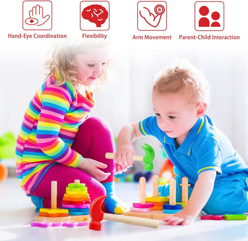 Fowecelt 3 Pack Wooden Hammer Toys Simulation Hammers Maintenance Tools Educational Toys for Kids Birthday Party Games Supplies...