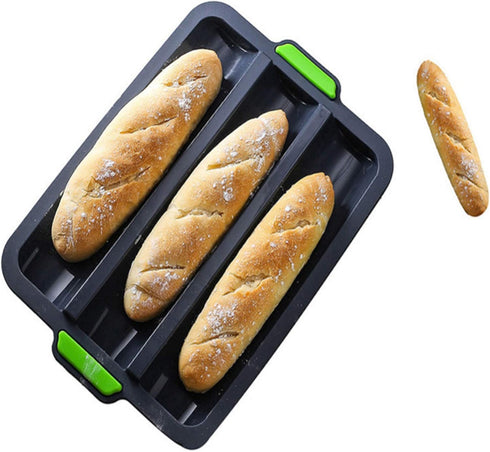 Baguette Pans for Baking / 3 Loaf, Silicone Loaf Roll Pan Cake Mold Tray, Non-Stick Baking Hot Dog Sandwich Mold, Grey, 34.5 CM...
