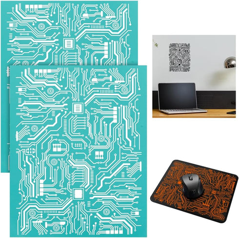 2 PCS Circuit Board Silk Screen Stencil 8.5x11 Inch Reusable Adhesive Stencil Circuit Stencil Patterns for Painting Background Mesh Adhesive Scree...