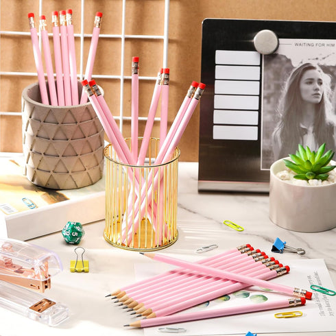 48 Pieces Round Wooden Pencils 2 HB Pencils with Red Eraser Blank Cool Pencils Kids Pencils Wood Unsharpened Pencil for School Drawing Sketching W...