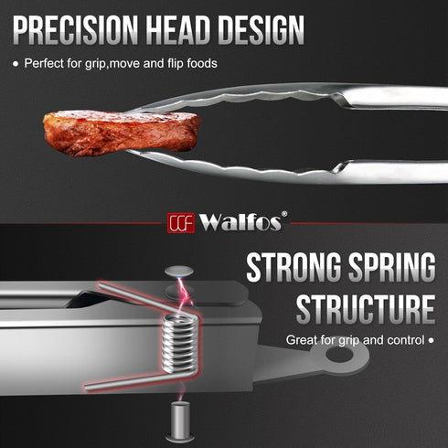 Walfos All Metal Kitchen Tongs for Cooking, BBQ Grilling, 600? Heat Resistant Stainless Steel Tongs - Heavy Duty 7 ?9 and 12 Inch Locking Tongs Se...