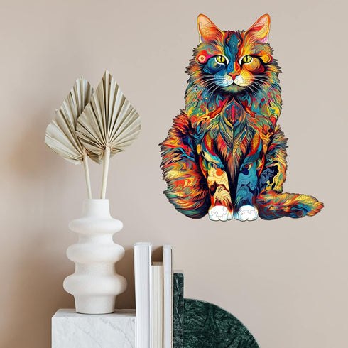 Wooden Puzzles for Adults, Maine Coon Cat (S-80pcs) Wooden Jigsaw Puzzles, Unique Shaped Animal Wood Puzzles, Wooden Animal Puzzles for Adults and...