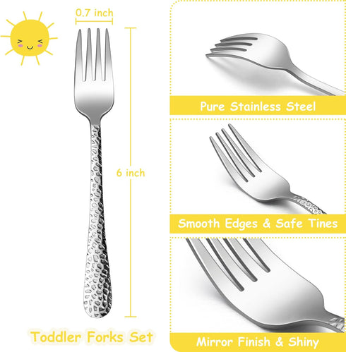 TeamFar Toddler Forks, Stainless Steel Toddler Utensil Silverware Baby Forks for Self Feeding at Home & Preschool, Healthy & Non Toxic, Mirror Pol...