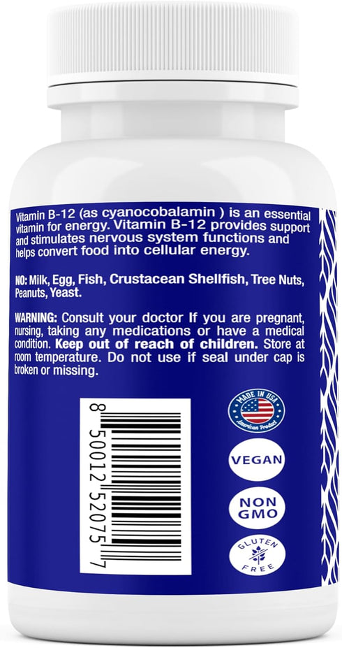 Safrel Maximum Strength Vitamin B12 5000 mcg, Dietary Supplement for Energy, Metabolism and Nervous System Health Support, Vegan, Gluten Free and ...