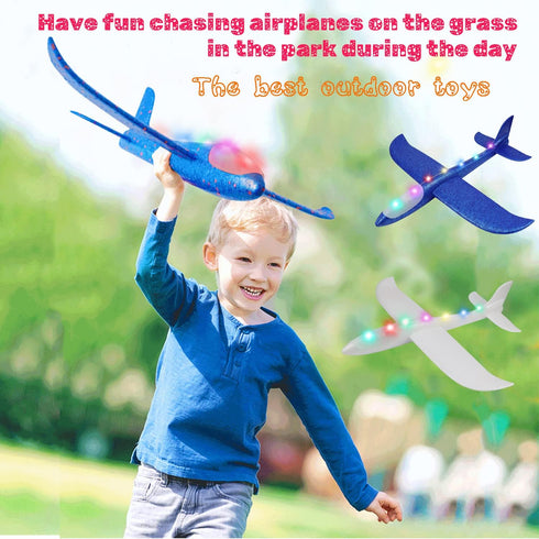 2 pcs Flashing Luminous Glider Plane 2 Flight Mode Aerobatic Superb Charming Shining Foam Airplane can Fly at Night for Kids as The Best Gift. (Le...
