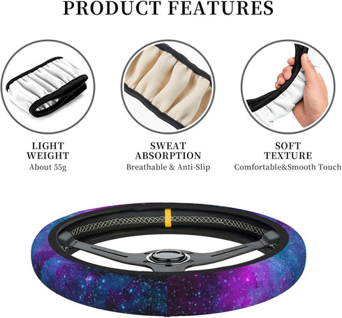 Purple Galaxy Steering Wheel Cover for Women Men, Universal 15 Inches Car Steering Wheel Protector Anti-Slip Sweat Absorption Car Accessories for ...