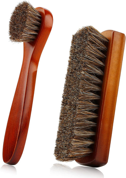 Shoe Brush, Shoe Cleaning Brush, 2 Pieces Horsehair Shoe Brush, Boot Brush, Horse Hair Brush for Leather, Shoe Brushes for Cleaning, Leather Shoes...