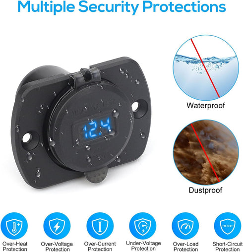 Linkstyle 2PCS 12V USB Outlet, 18W Quick Charge 3.0 Dual USB Power Outlet with ON/Off Switch & Blue LED Voltmeter for Car Boat...