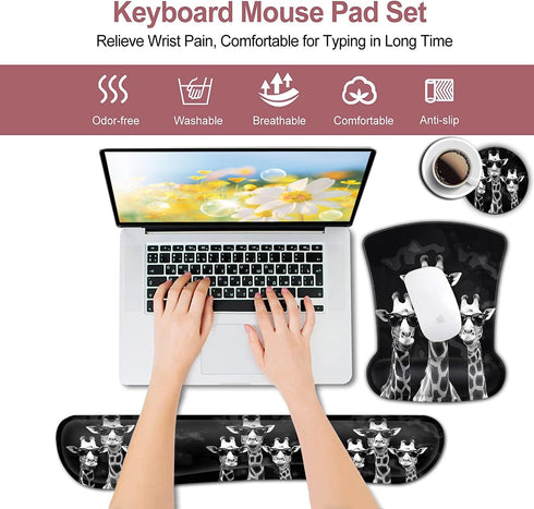 Rectangular Mouse Pad Wrist Protector-Printed with Cool Giraffes, Ergonomically Non-Slip Rubber Comfortable Computer Keyboard Wrist Rest Desktop D...