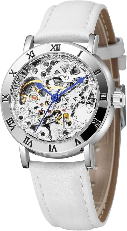 MASTOP Women's Watches Automatic Steampunk Self Winding Mechanical Silver Bracelet Ladies Skeleton Wrist Watch...