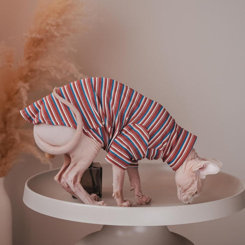 Vintage Stripes Sphynx Hairless Cat Cute Breathable Summer Cotton T-Shirts Pet Clothes,Round collar vest Kitten Shirts sleeveless, Cats & Small Do...