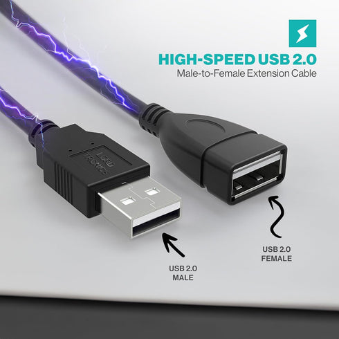 3FT USB to USB Male to Female Extension Cable USB A Male to USB A Female Data Transfer and Charging Adapter for Keyboard, Mouse, Printer, USB Flas...
