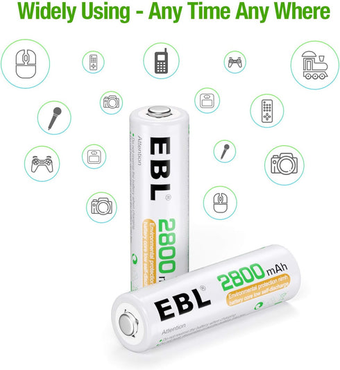 EBL AA 2800mAh High Performance Ni-MH Rechargeable Batteries, 4 Pack...