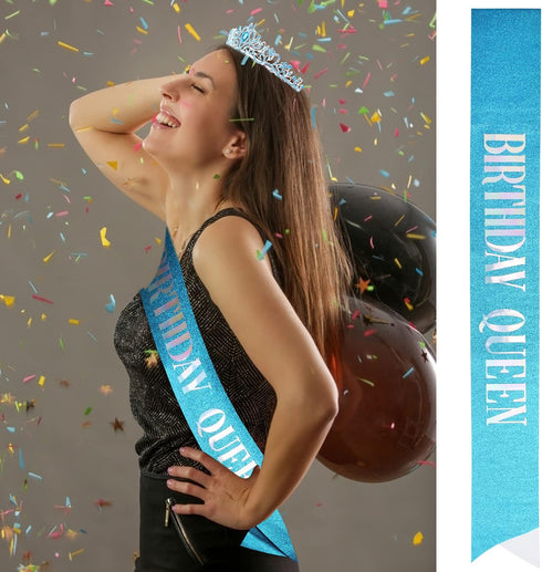 Birthday Crowns for Women, Tiaras and Crown for Women, Tiara for Women Birthday Queen, Birthday Crown and Sash for Women, Blue Rhinestone Queen Ti...