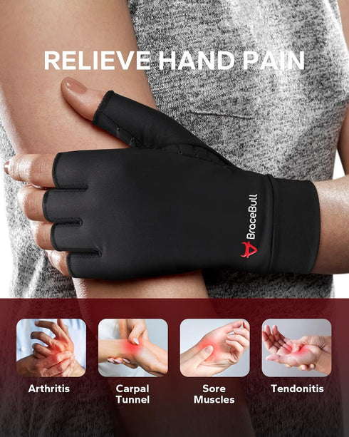 BraceBull Arthritis Gloves (1 Pair), Copper Infused Compression Gloves for Relieve Muscle Pain, Carpal Tunnel, RSI, Rheumatoid, Tendonitis, Finger...