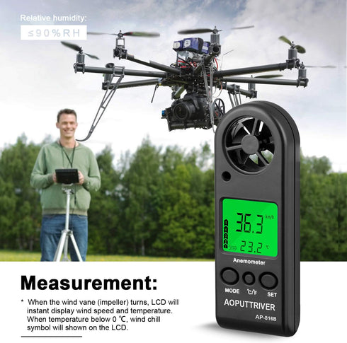 Anemometer Handheld Wind Speed Meter for Measuring Wind Speed Temperature and Max/Average/Current, High Precision Anemometer Measuring for Windsur...