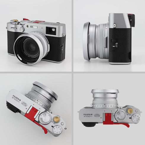 Haoge LH-X53W 3in1 Lens Hood with Adapter Ring with Cap Set for Fujifilm x100vi Fuji FinePix X70 X100 X100S X100T X100F X100V Camera Silver replac...