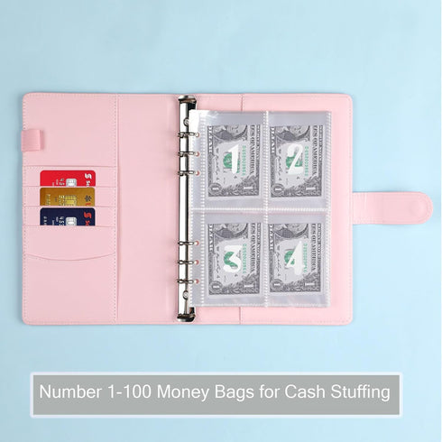 25 Sheets 100 Envelopes Money Saving Challenge a5 Binder 6-Ring Inserts for Replacement, Number 1-100 Money Bags for Cash Stuffing (Font A)...