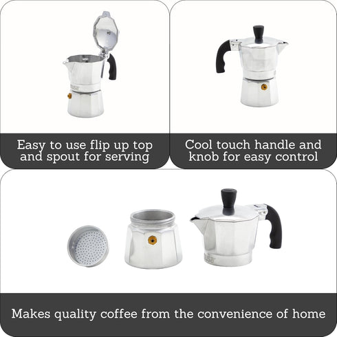 IMUSA USA B120-41V Aluminum Espresso Stovetop Coffeemaker 1-cup, Silver...
