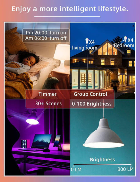 Color Changing LED Light Bulb App Control 9 W 60 watt Equivalent, 2.4Ghz WiFi and Bluetooth 1200LM Smart Light Bulbs That Compatible with Alexa Go...