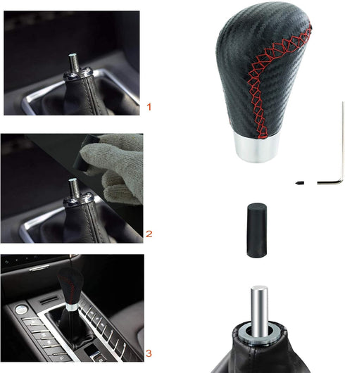 Lunsom Leather Shifter Knob R Style Shift Stick Handle Head Car Gear Lever Accessory for Most Manual Transmission Vehicle (Black)...