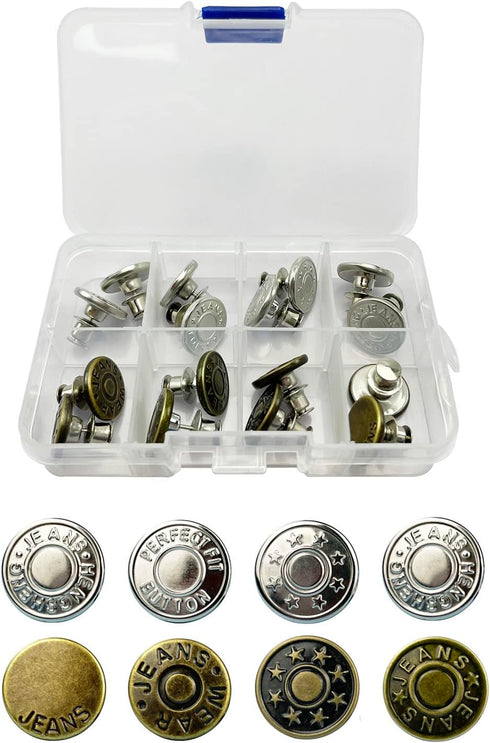 Wennuo 16set Buttons pins for Jeans,No Sew Perfect Fit Jean Button Tightener Replacement Adjustable Reusable Metal Clips Snap Tack, Instant Reduce...