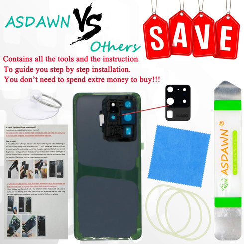 Galaxy S20 Ultra Back Glass Cover Replacement Housing Door w/Pre-Installed Camera Lens+Installation Manual+All the Adhesive+Tools for Samsung Gala...