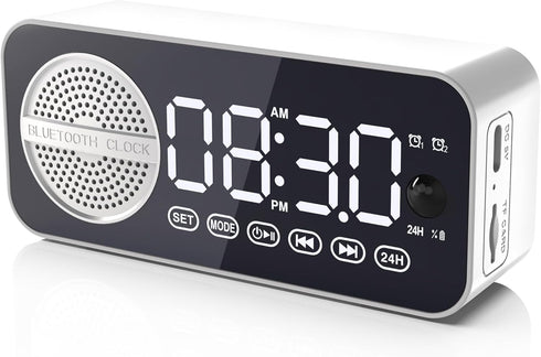 Digital LED Alarm Clock with Wireless Speaker, Dual Alarm Clocks for Bedroom/Heavy Sleepers/Adult/Teens, Bluetooth Speaker Support TF Card Playbac...