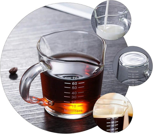 70ml Mini Glass Measuring Cup with handle 2 oz Shot Glass Espresso Jugs Measure Cup Glass Jigger Spirit Round Graduated Beaker Measuring Cup for B...