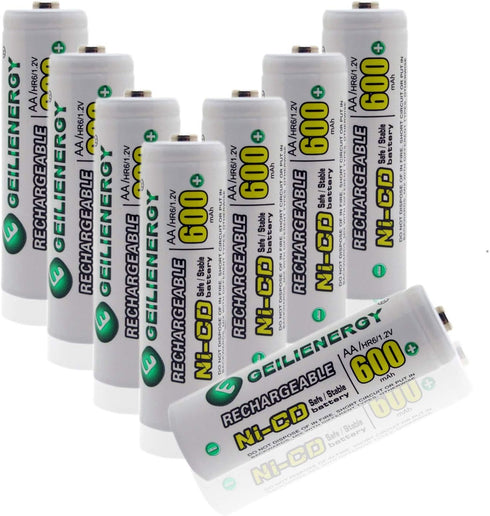 GEILIENERGY Solar Light Batteries NiCd AA 600mAh 1.2V Rechargeable Batteries for Solar Lamp Garden Light(Pack of 8)...