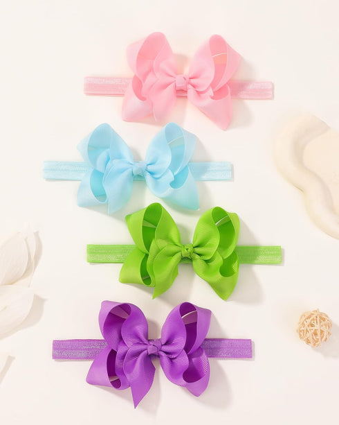 jollybows 40pcs Baby Girls Grosgrain Ribbon Hair Bows Headbands 4" Elastic Hair Band Hair Accessories for Infants Newborn- Natural Color Set...