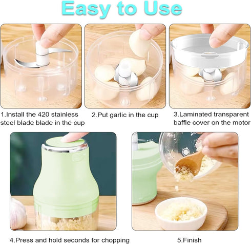 Electric Garlic Chopper, 250ML Mini Portable Veggie Chopper, Garlic Grinder Masher Onion Chopper, Blender to Vegetable, Wireless Food Processor fo...