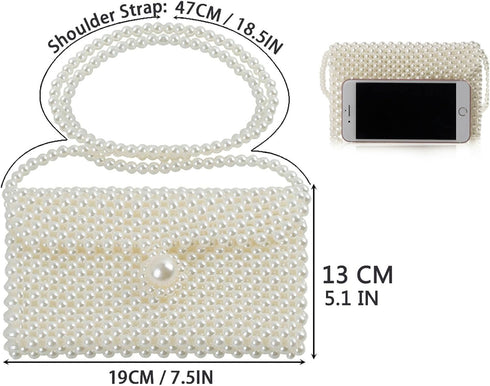 Luxury Pearl Bag Chain Bag Purse Shoulder Bag Evening Bags for Women, Artificial Pearl Clutch Crossbody Beaded Handmade Bags for Party Wedding Bri...