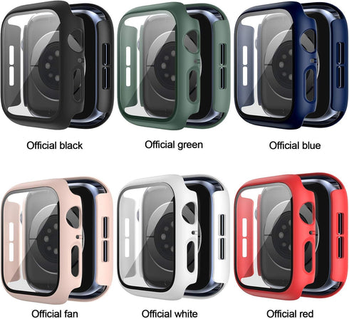 6 Pack Hard Case Compatible for Apple Watch Series 3 38mm with Built-in Tempered Glass Screen Protector,JZK Thin Bumper Full Coverage Bubble-Free ...