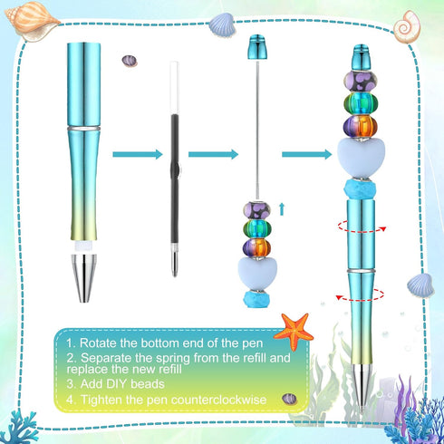 60 Pieces Plastic Beadable Pen Bead Ballpoint Pen Black Ink Beaded Pens for Kids Students Presents Office School Supplies (Mermaid Colors, Classic...