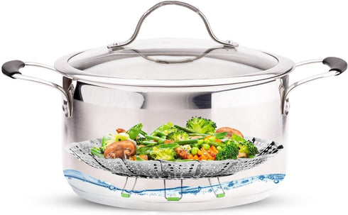 Consevisen Vegetable Steamer Basket for Cooking Food, Stainless Steel Veggie Steam Basket for Pot, Folding Expandable Steaming Insert with Extenda...