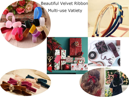 10 Yards 1" inch Assortment Velvet Ribbon Single Face Chocker Ribbon for Package Wrapping, Hair Bow Clips Making, Sewing, Baby Headbands, Wedding ...