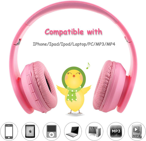 Headphones Bluetooth Wireless/Wired Kids Volume Limited 85 /110dB Over Ear Foldable Protection Headset with AUX 3.5mm Mic for Boys Girls School Pa...