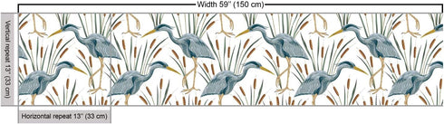 Lunarable Swamp Fabric by The Yard, Blue Grey Heron Birds and Bulrush Water Foliage Growth Wilderness Tropical Lands, Decorative Fabric for Uphols...