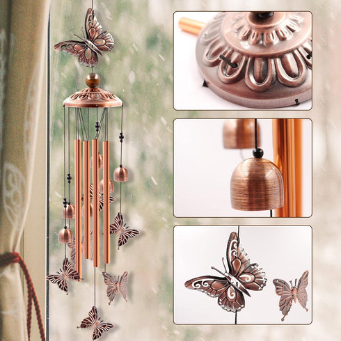 Wind Chimes Outdoor Clearance, Butterflies Aluminum Tube Windchime with S Hook,Patio Garden Decor, Housewarming Gift....