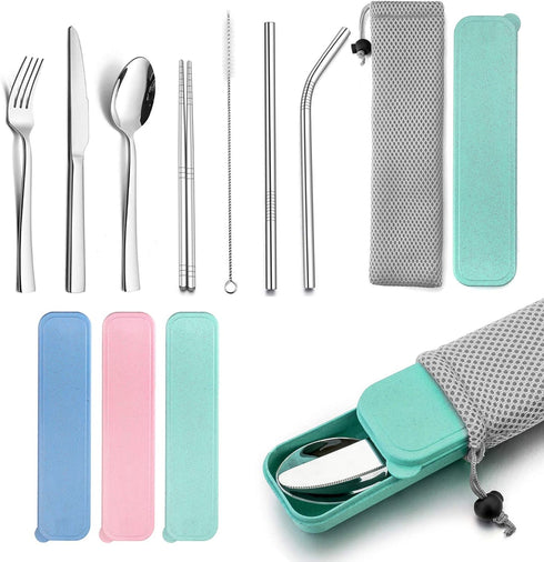 HaWare Portable Travel Utensils with Case, Stainless Steel Silverware Set for Camping Office School Lunch, Including Knife Fork Spoon Chopsticks, ...