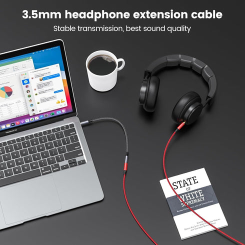 MOSWAG 3.28FT/1Meter 3.5mm Extension Cable Audio Male to Female Stereo Extension Adapter Nylon Braided Cord Compatible for Home/Car Stereos Smartp...