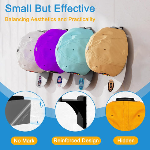 24 Pack Adhesive Hat Rack for Wall, Hat Organizer for Baseball Caps, Strong Multi-Purpose Hat Hooks, Hat Holder Hanger on Wall, Door, Closet, No D...