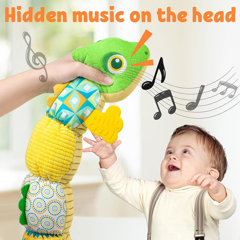Baby Toys Musical Dinosaur,Infant Stuffed Animal Toys with Crinkle and Rattles,Soft Sensory Toys with Textures for Tummy Time Newborn Boys Girls 0...
