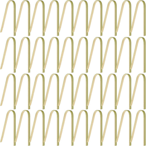 40 Pieces Mini Bamboo Disposable Tongs for food 4 Inch Bamboo Toast Tongs Disposable Mini Braces Wooden Cooking Braces for charcuterie Cooking Toa...